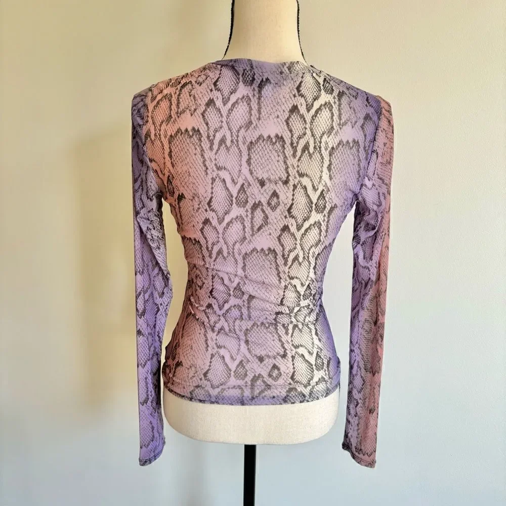 AFRM Sunny Long Sleeve Mesh Purple Ombre Snake Print Top Sz S